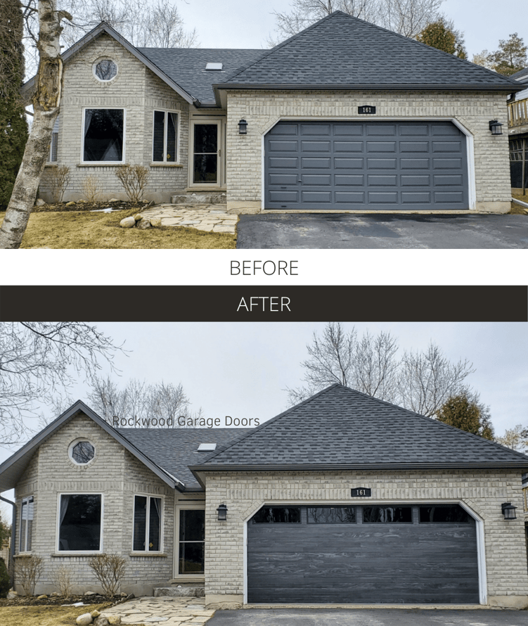 Before and After - Rockwood Garage Doors Carbon Oak Planks