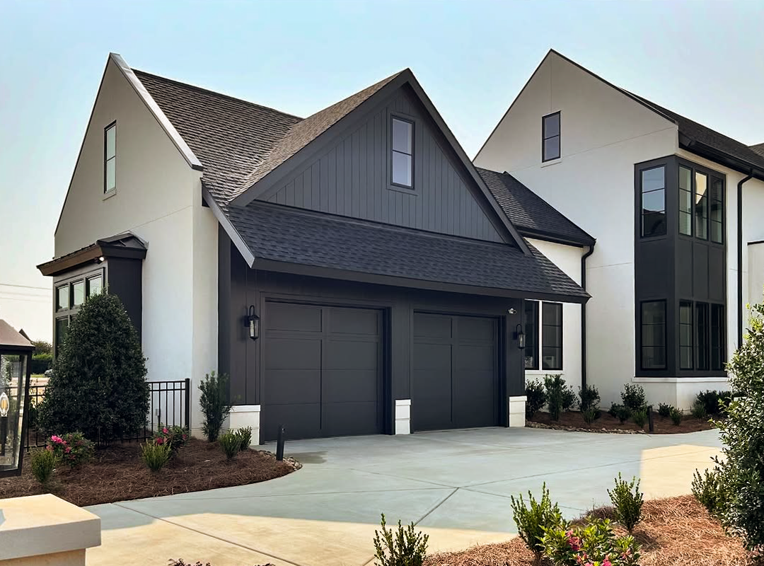 black steel overlay garage doors