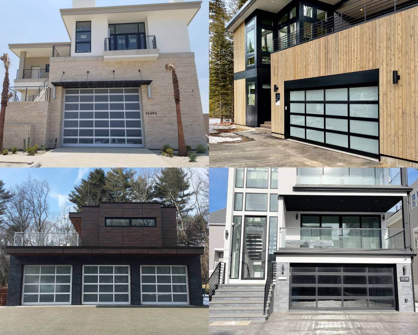 Examples of modern houses with full-view aluminium garage doors