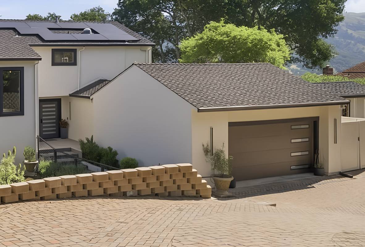 Skyline Flush Brown garage doors with Frosted StyleLite Windows