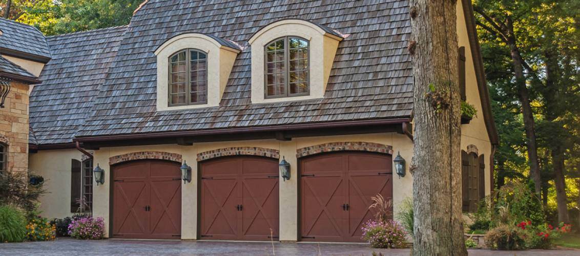 Overlay carriage house garage door in brown