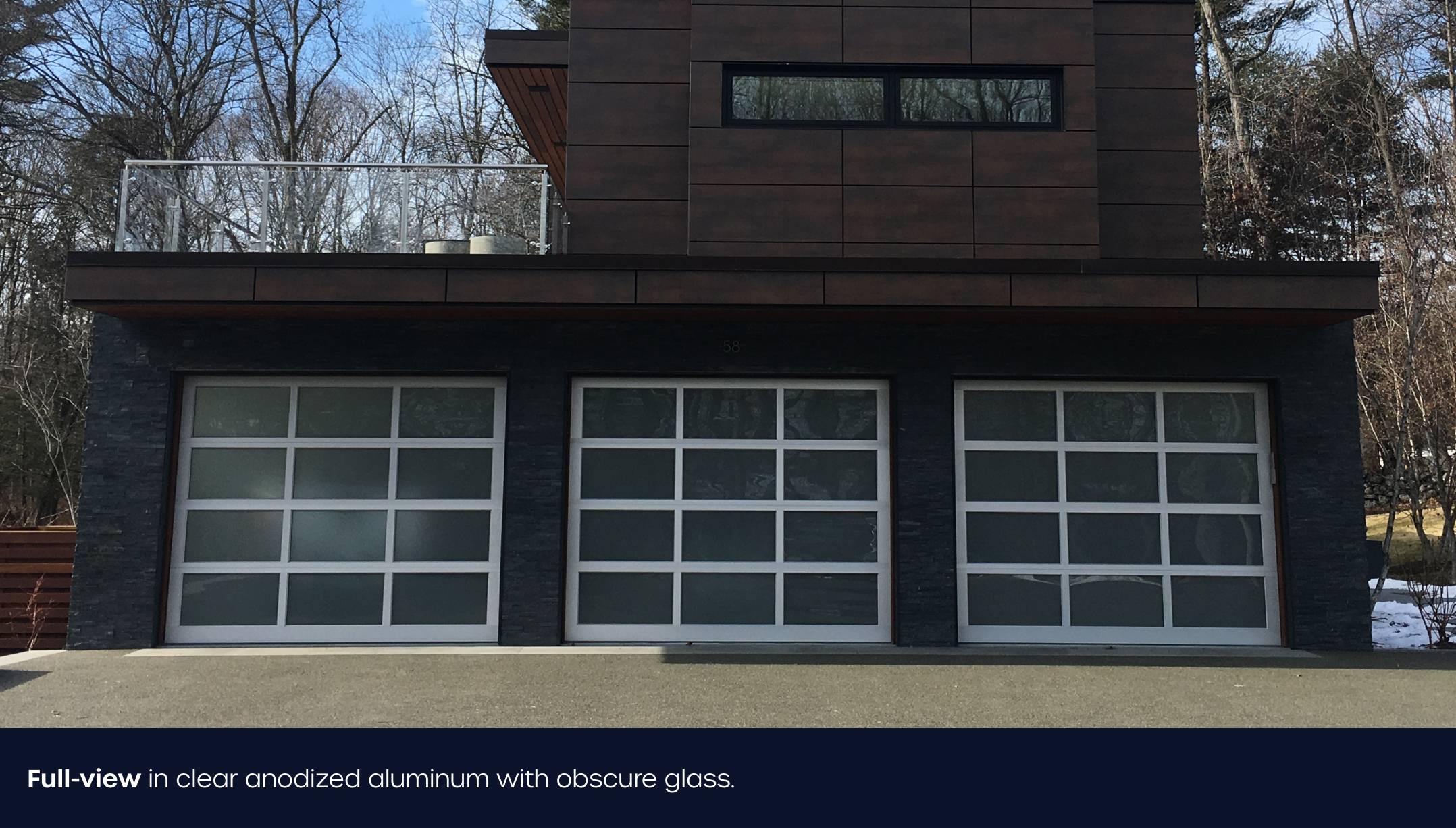 Full-view aluminum garage door anodized and obsure glass