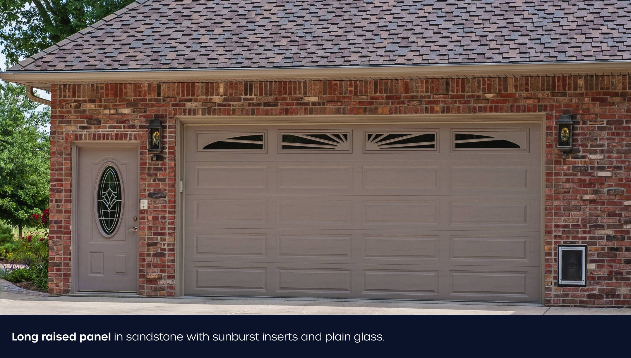 Long raised panel garage door in sandstone