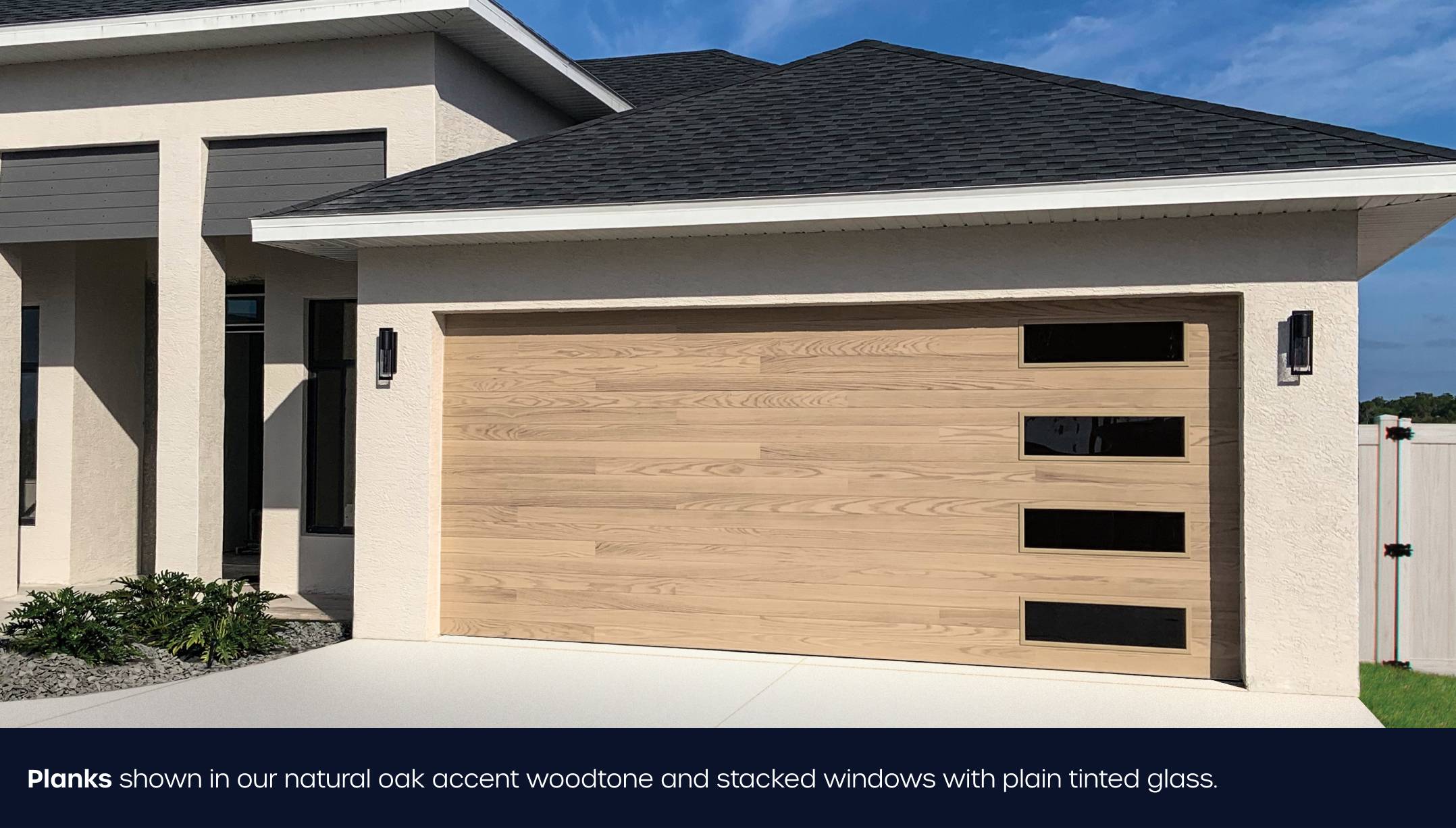Planks garage door in natural oak accent
