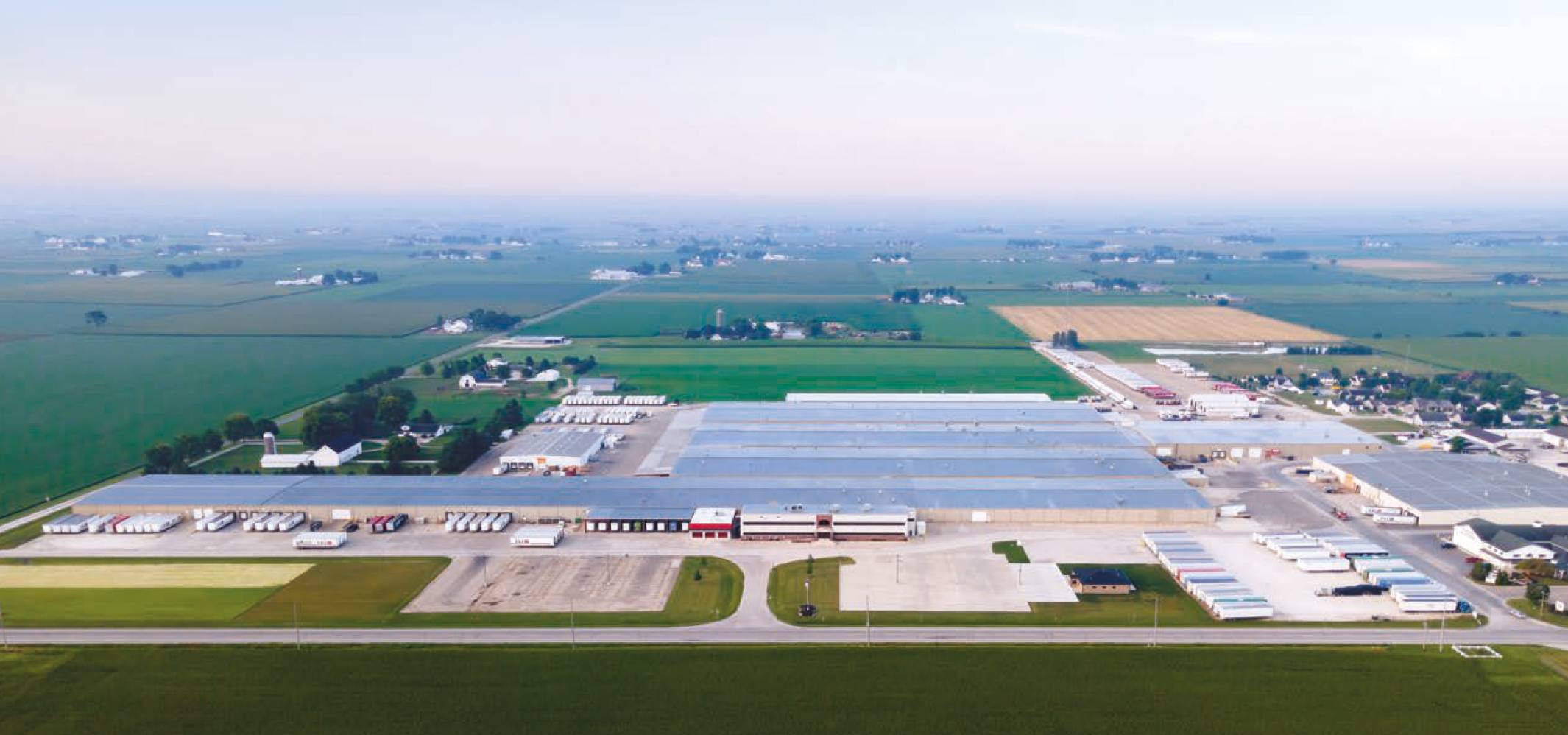 Warehouse in middle of fields