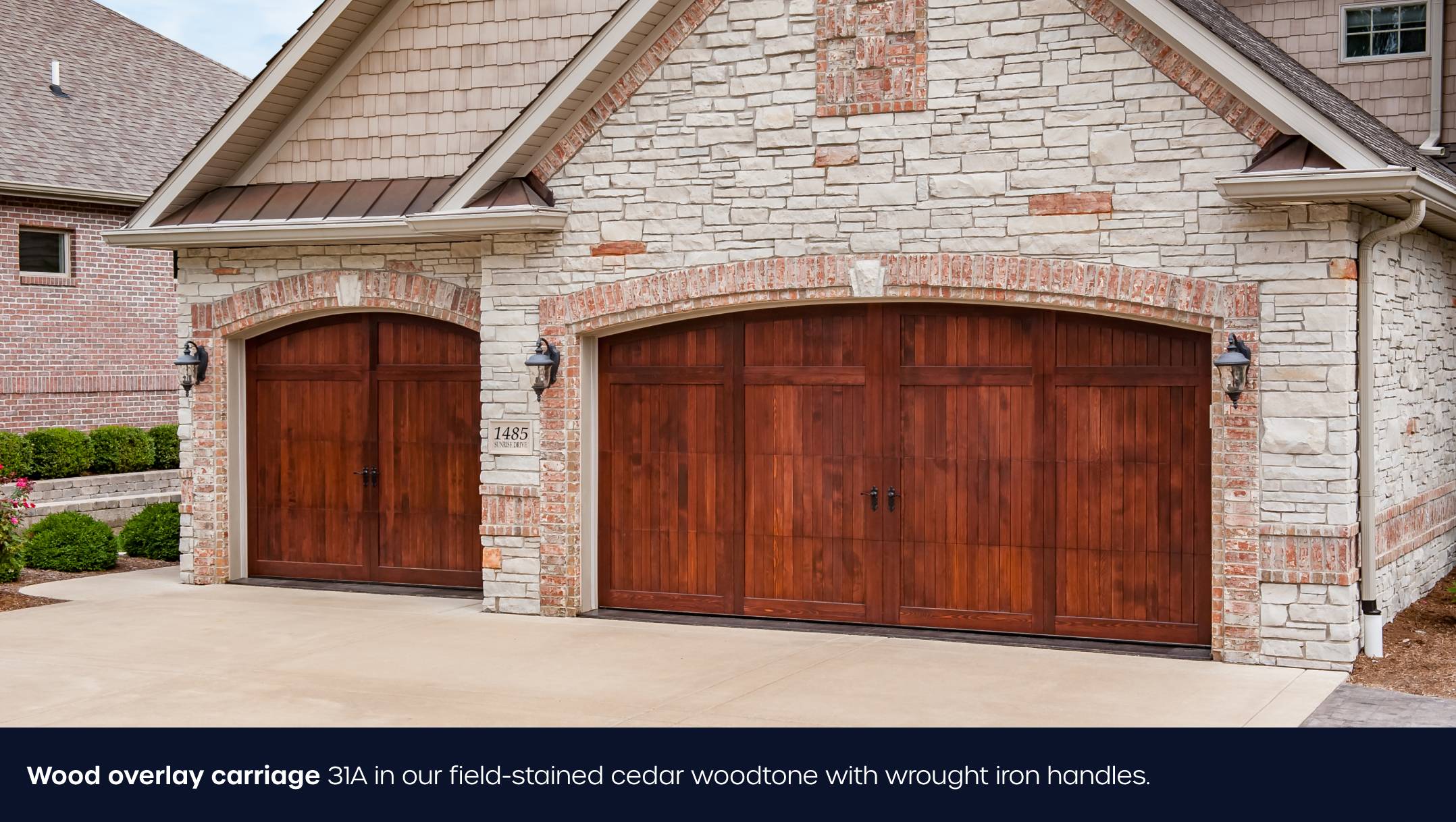 Wood overlay carriage garage door in cedar