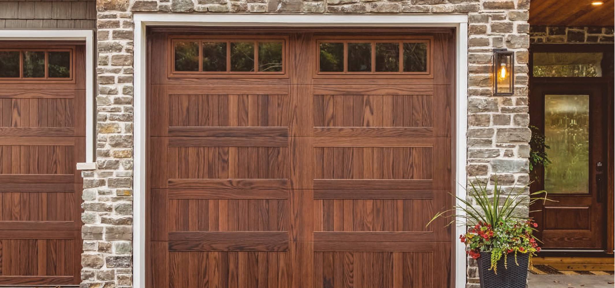 Woodtone garage in brick house