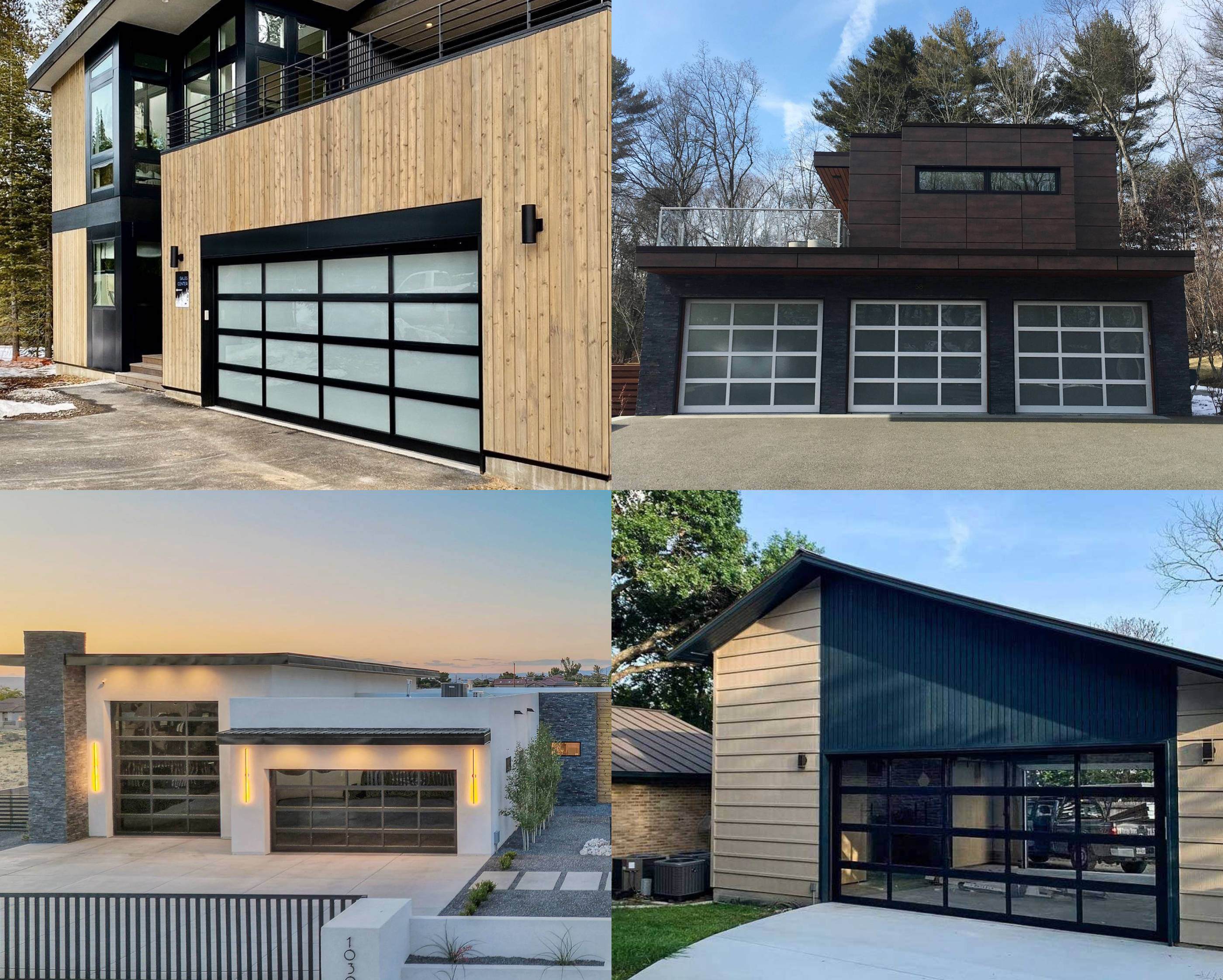 Examples of full-view aluminum garage doors with modern houses