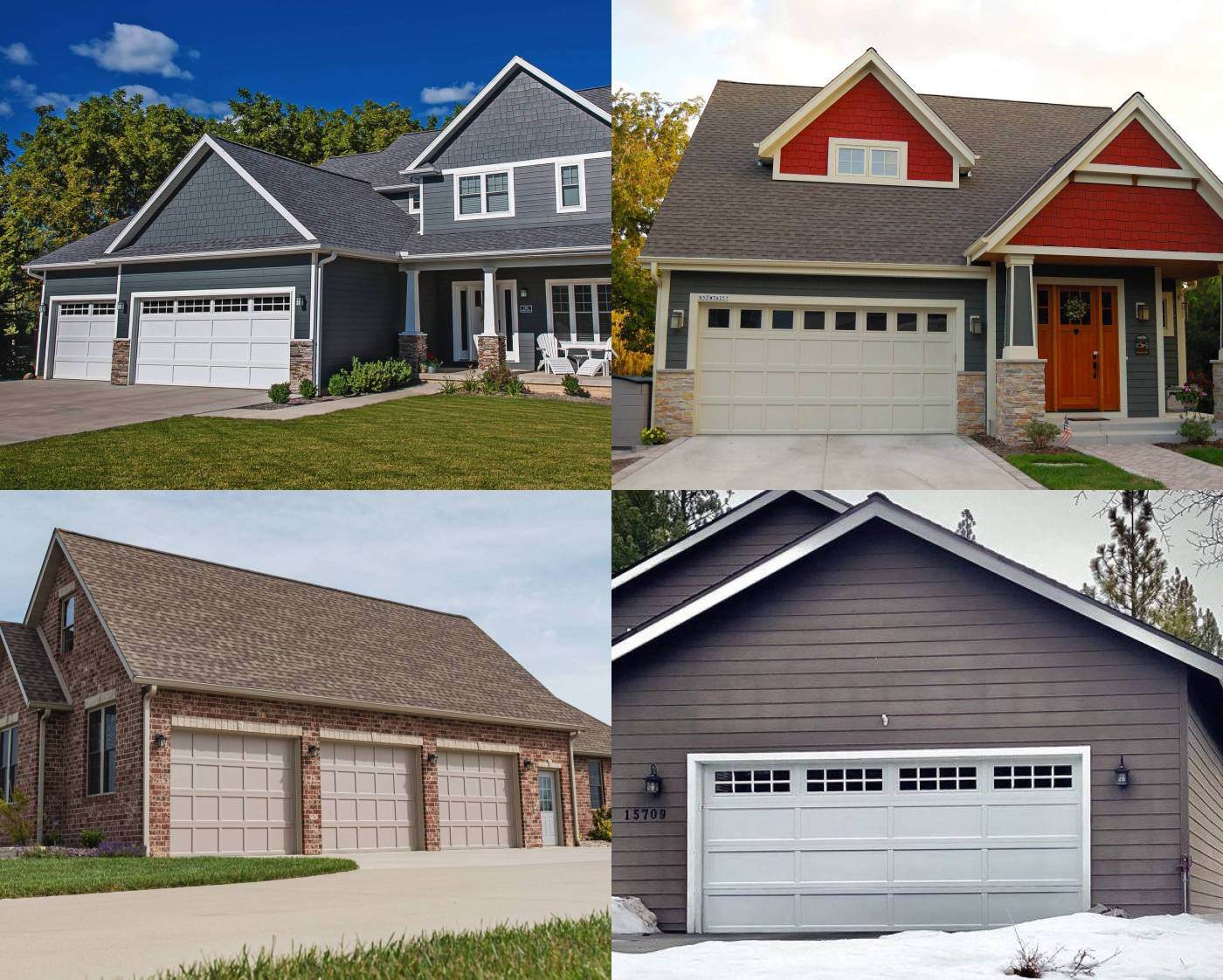 Examples of recessed panel garage doors with pitched-roof houses