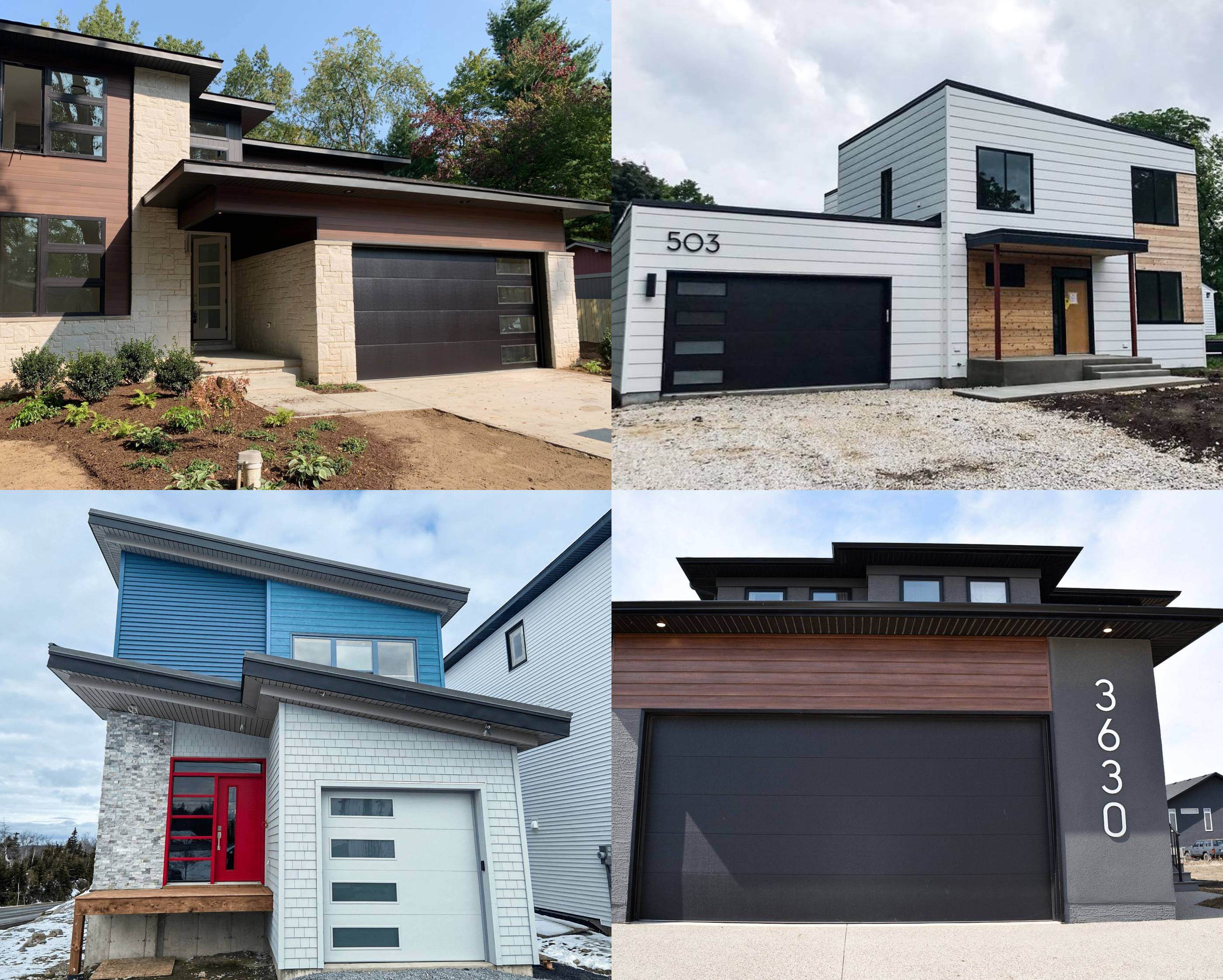 Examples of skyline flush garage doors in a modern style