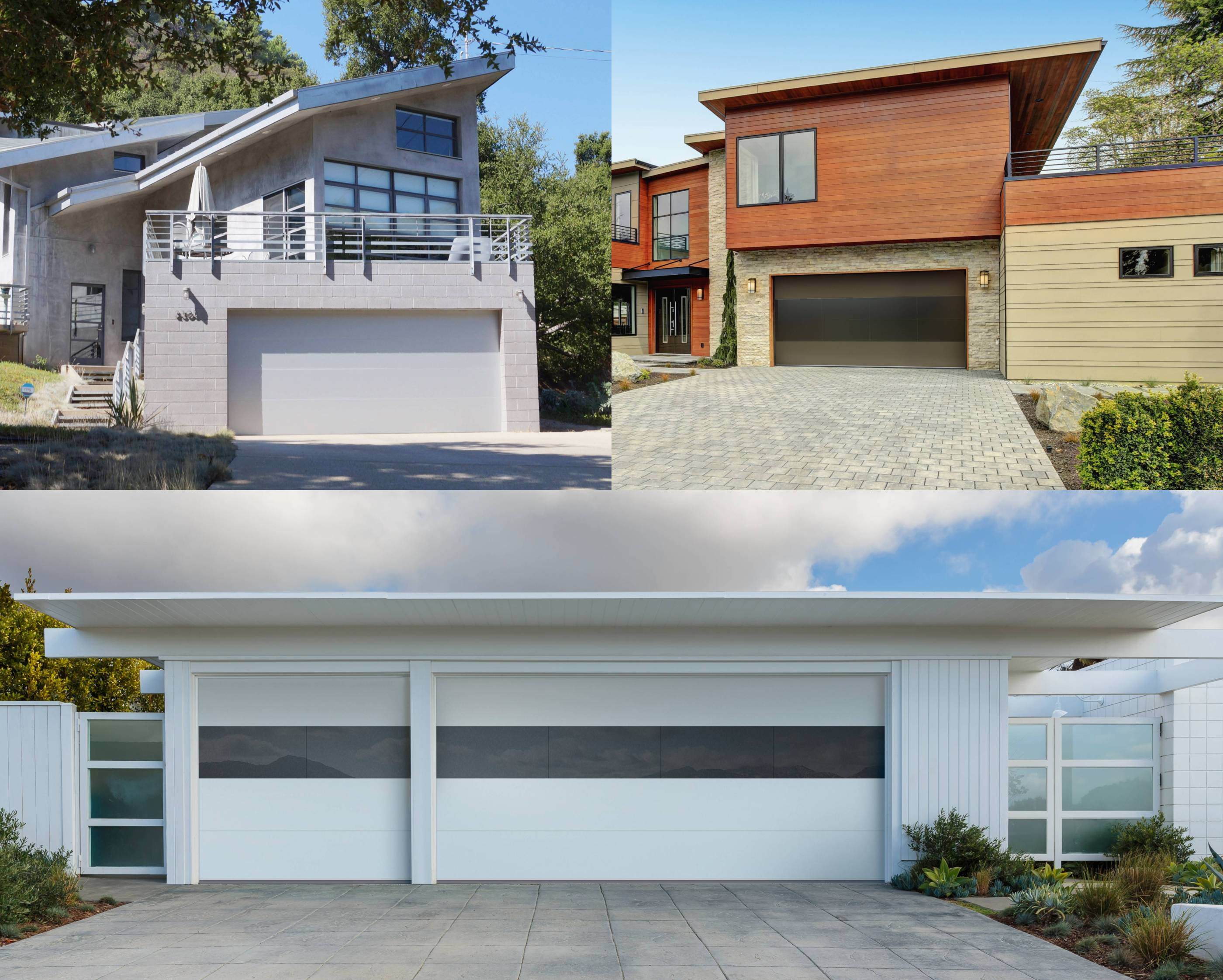 Examples of sterling garage doors with flat-roofed houses