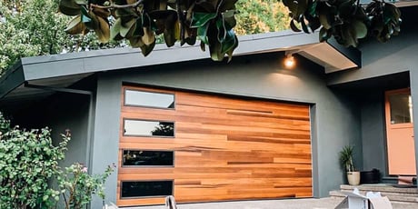 Wooden garage door with windows