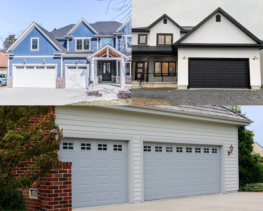 Raised panel garage doors in white black and gray