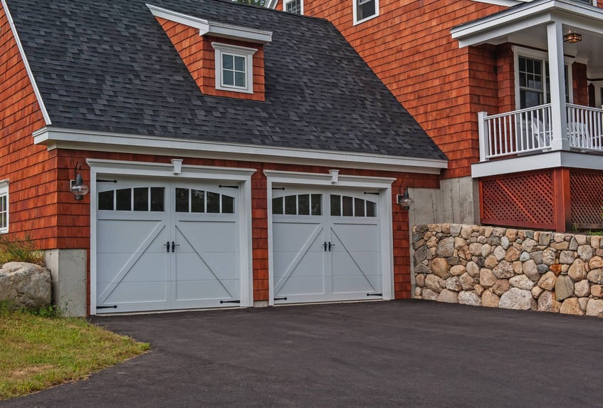 Overlay carriage house garage doors white