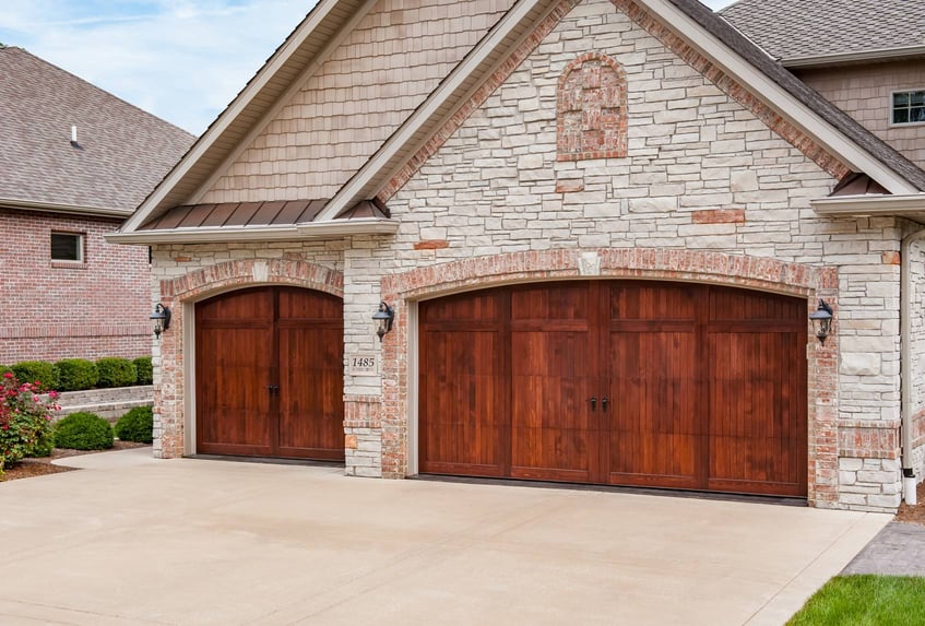 Overlay carriage house garage doors wood look