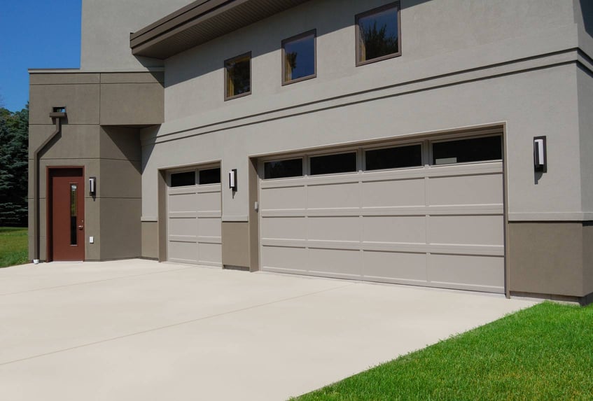 Recessed panel garage doors beige
