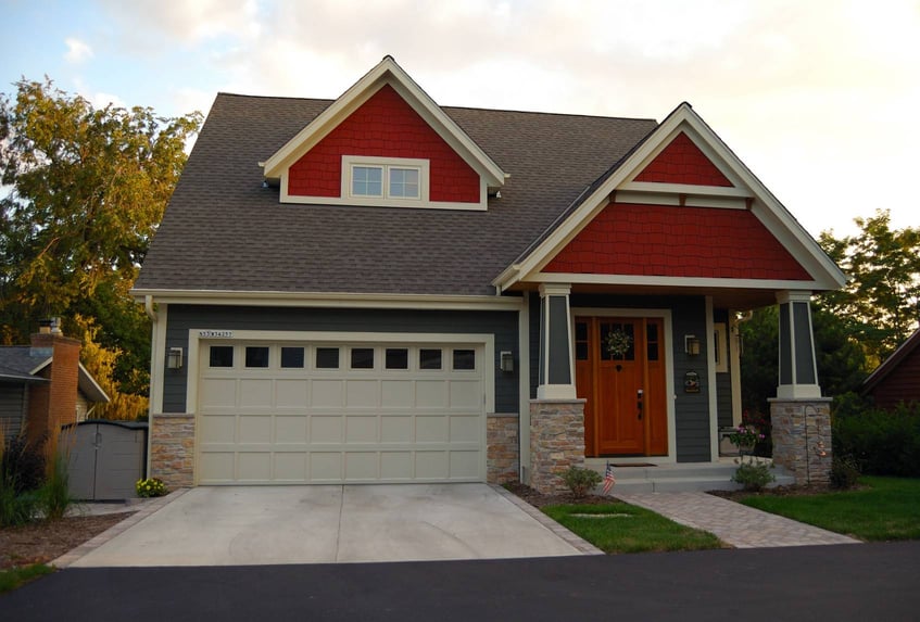 Recessed panel garage doors biege