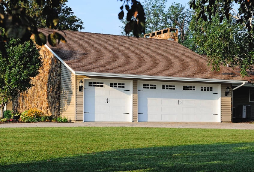 Stamped carriage garage doors white