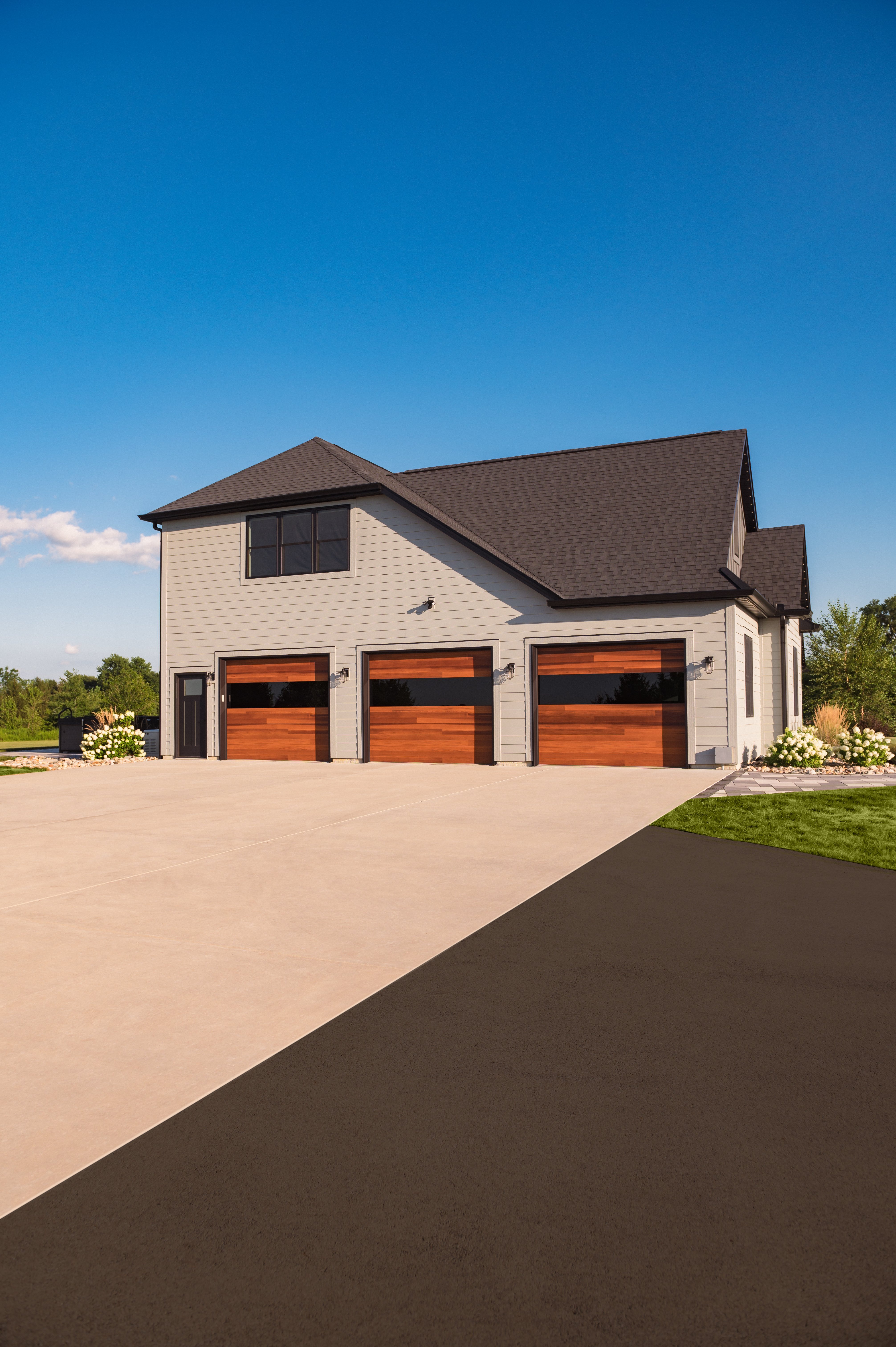 Cedar Planks garage doors with Infinity window sections
