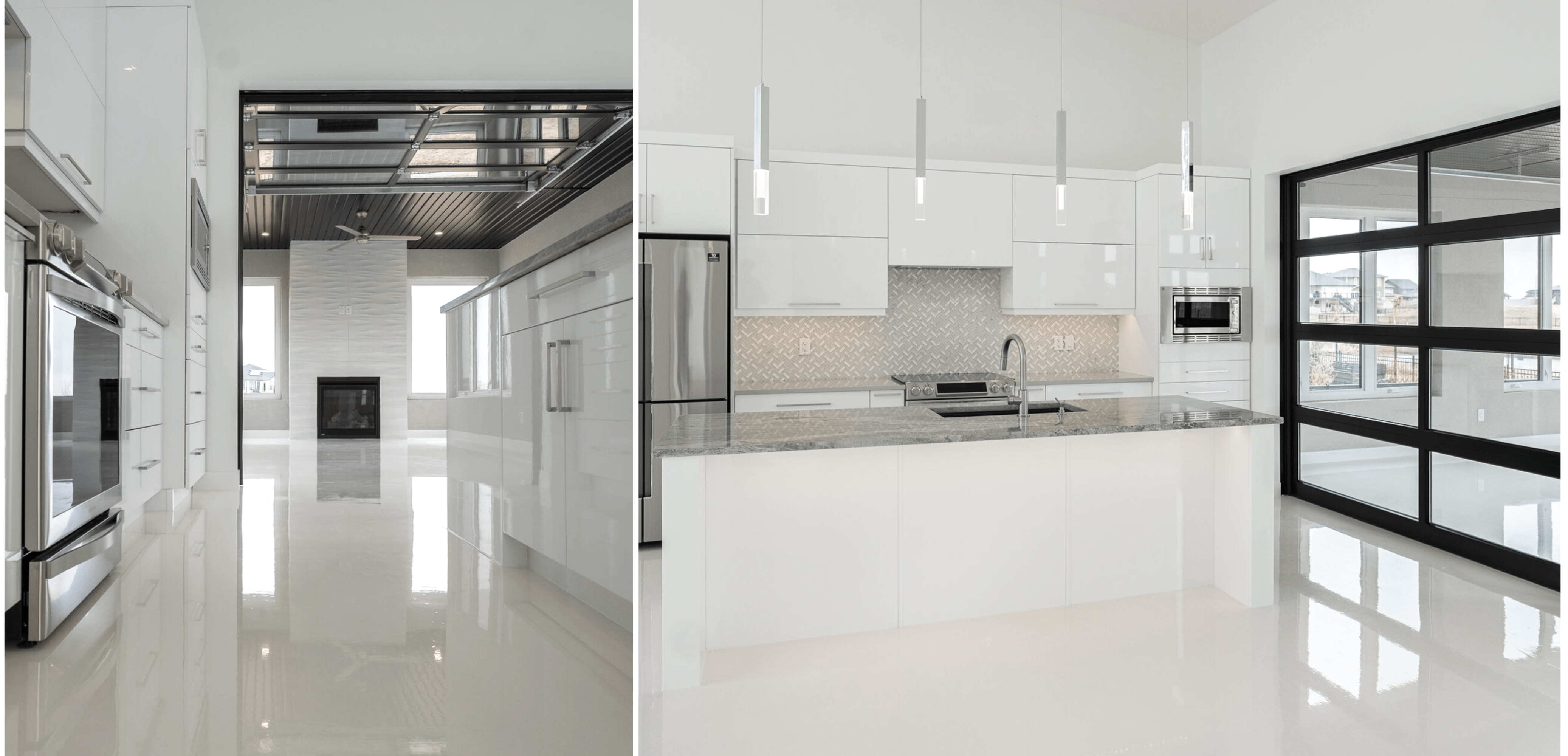 full view garage door open concept kitchen