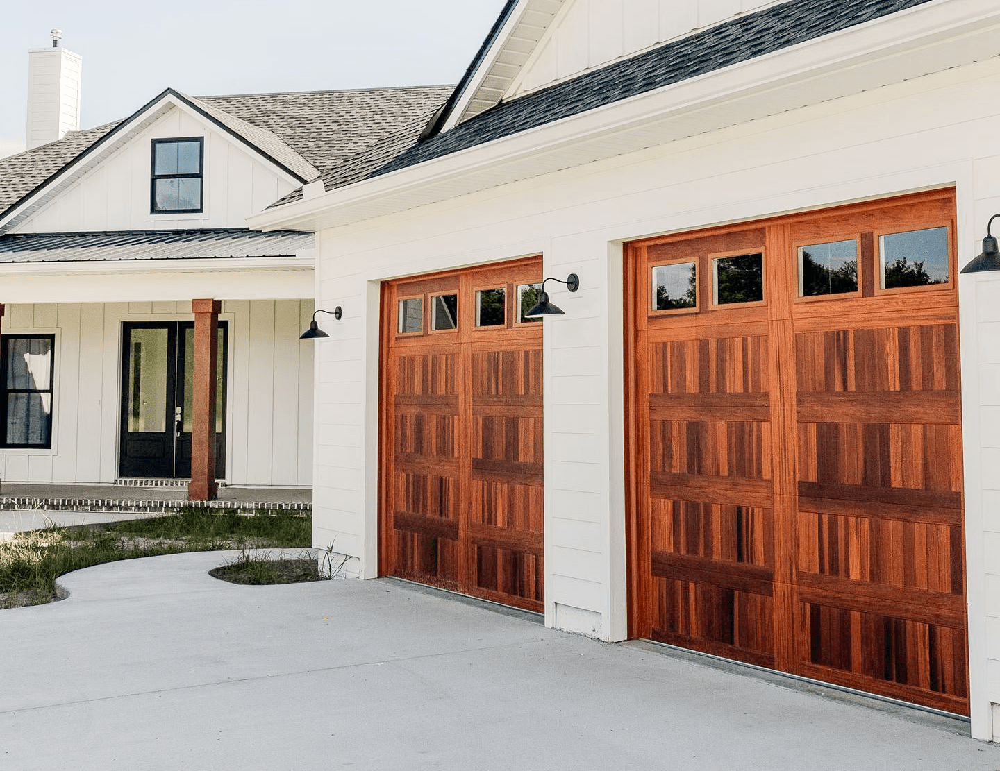 stamped carriage house in cedar accents