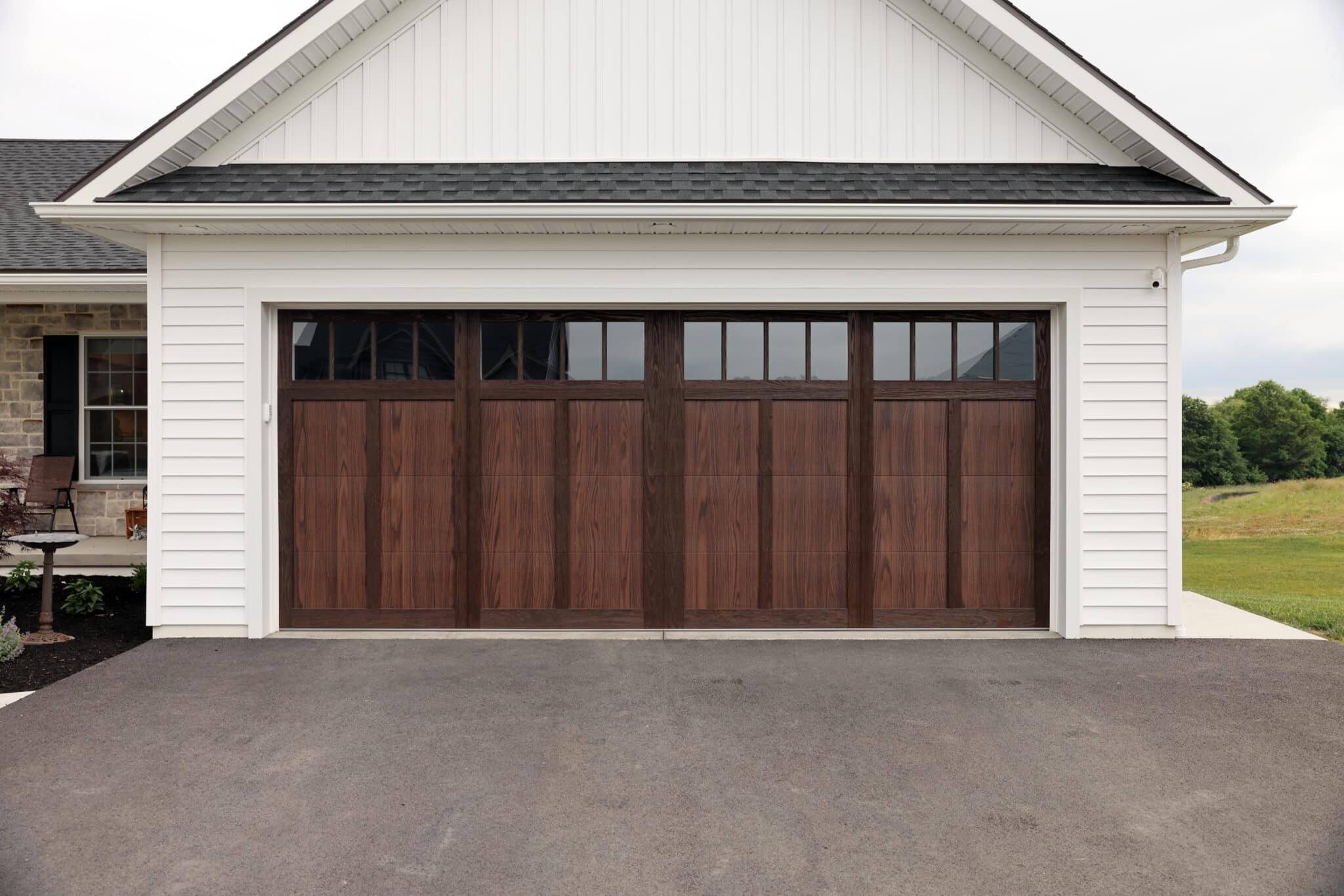 shoreline garage door dark oak accents