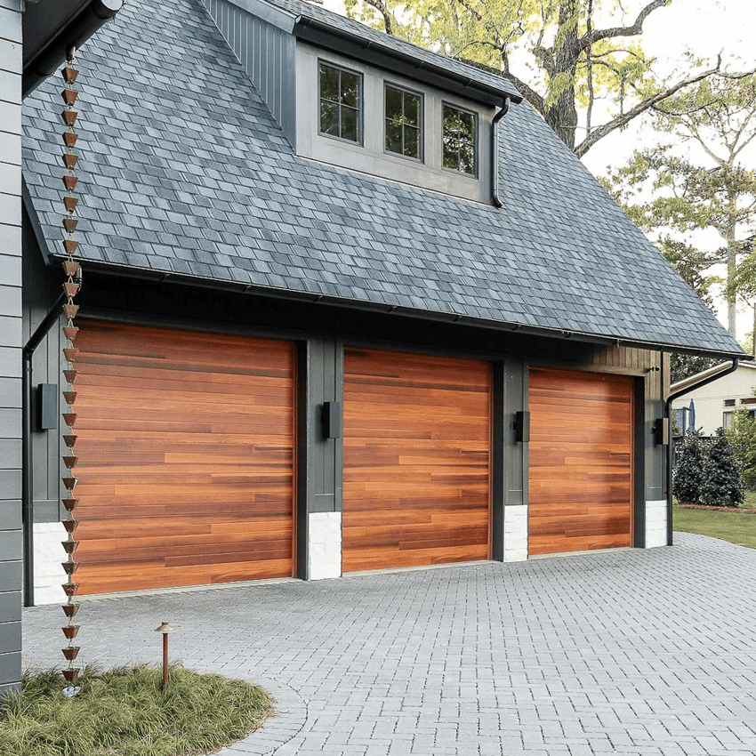 C.H.I. Planks garage door in cedar woodtone with windows