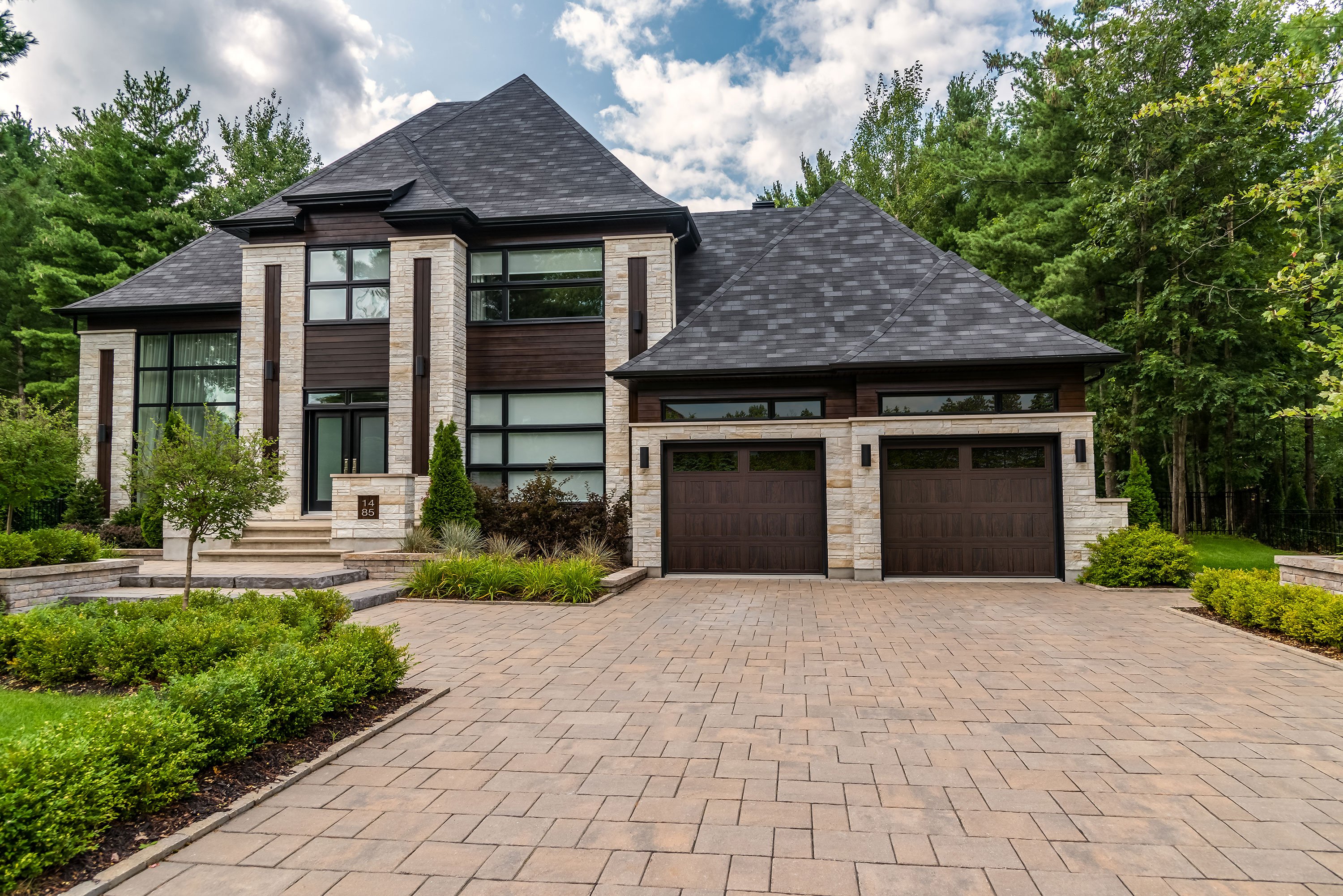 CHI shaker style doors in walnut accents with plain long panel windows