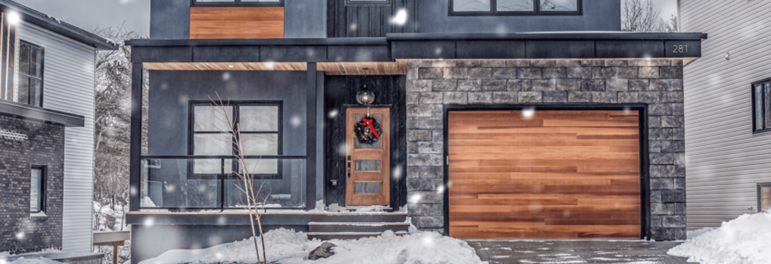 cedar planks garage door on home