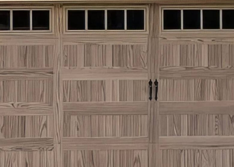 Close up of driftwood garage door