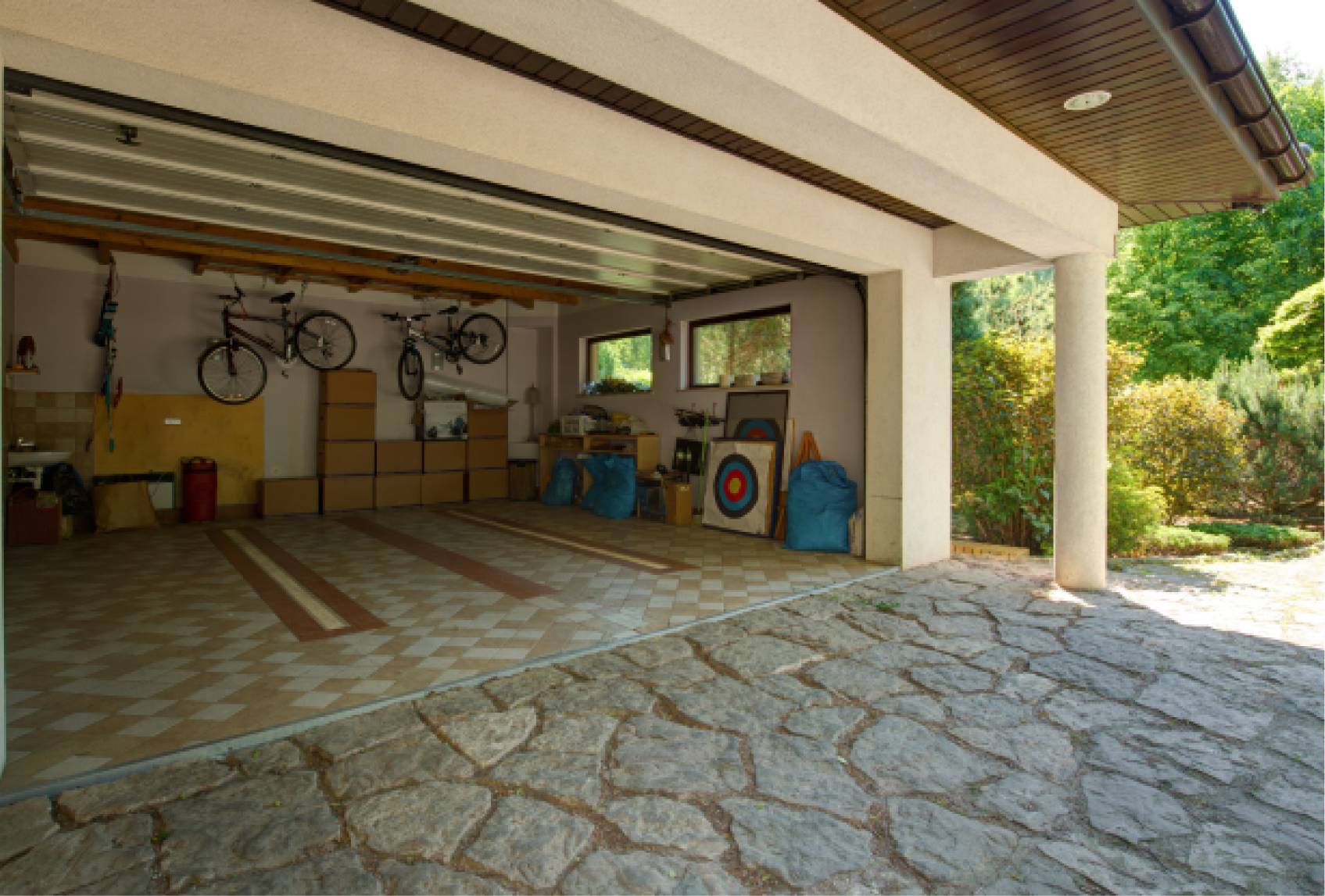 open garage door with items inside-large