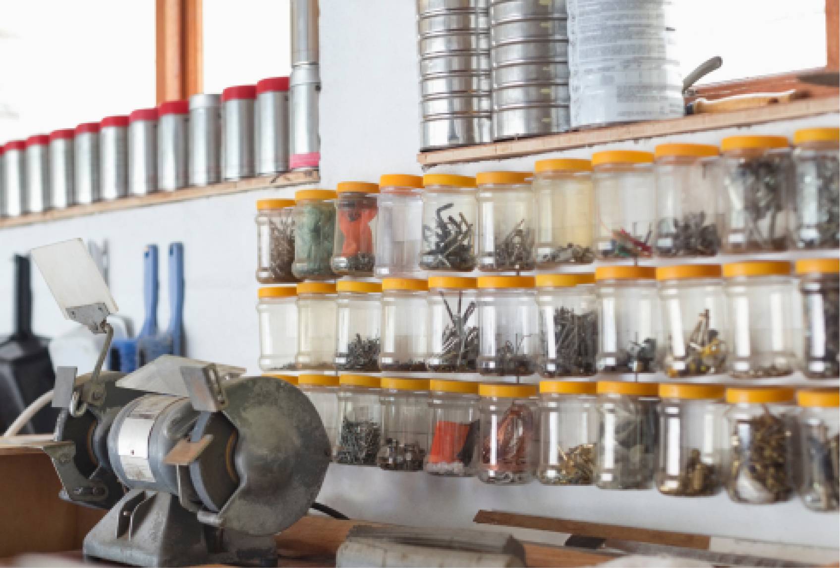rows of jars with equipment inside large