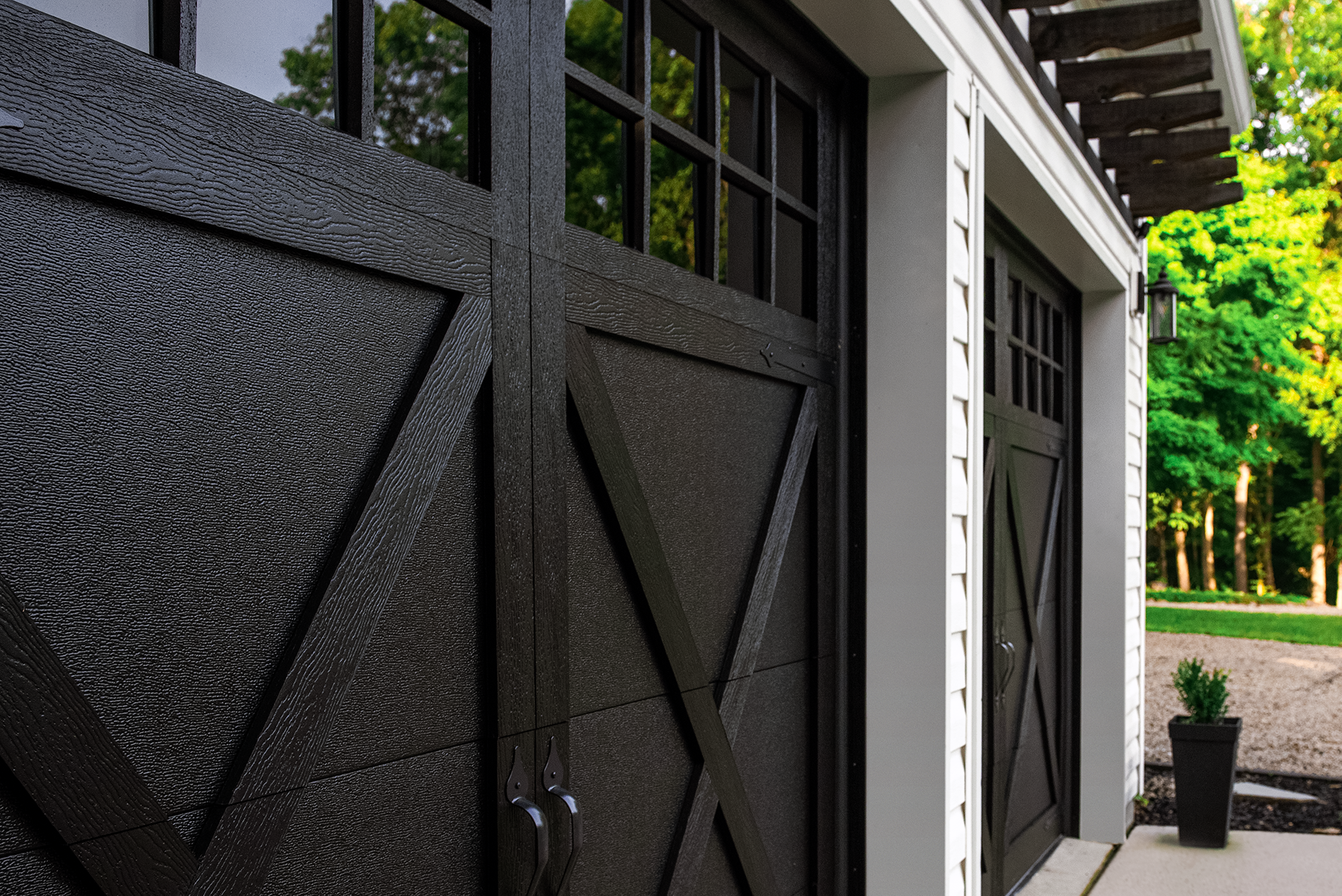 Overlay carriage house residential garage doors